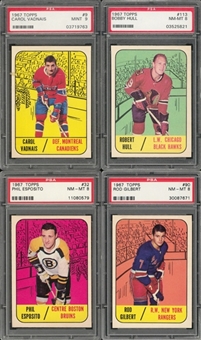 1967/68 Topps Hockey PSA NM-MT 8 and PSA MINT 9 Collection (4 Different) Including Three Hall of Famers